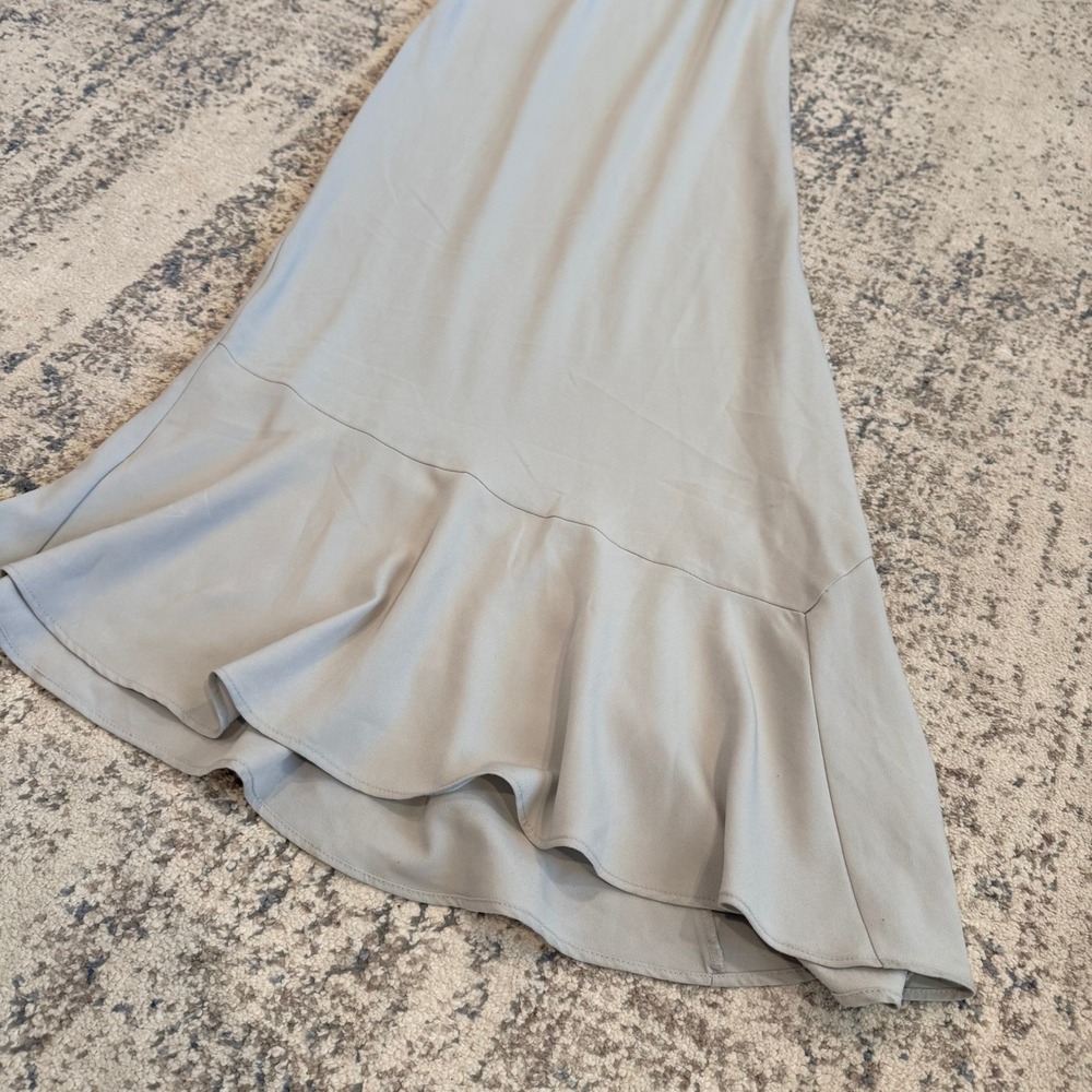LEITH Womens Light Blue Gray Flutter Sleeve Tie Neck Ruffle Hem Maxi Midi Dress - Picture 3 of 6